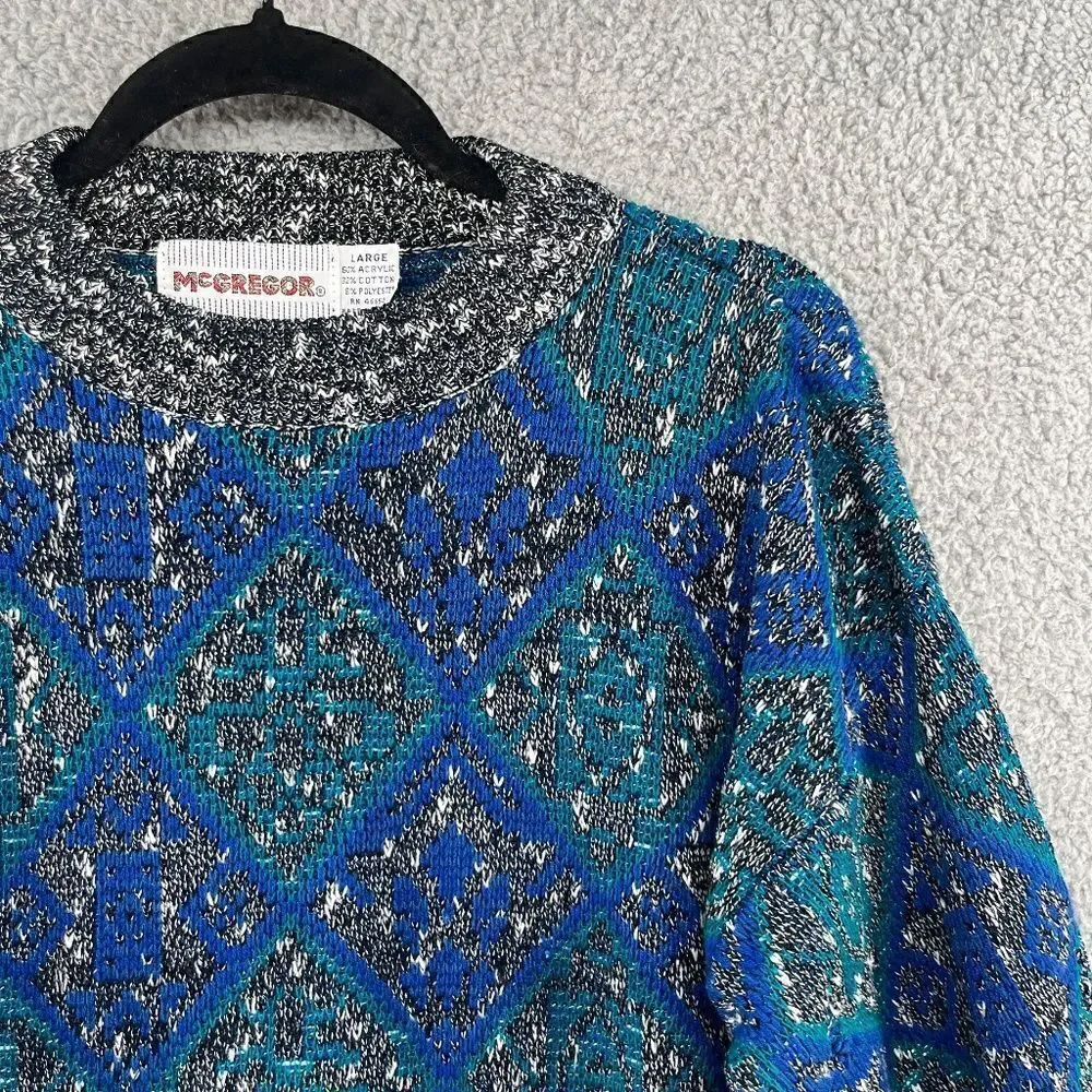 Vintage 1980s McGregor Multicolored Dad Grandpa Crewneck Sweater Large Geometric